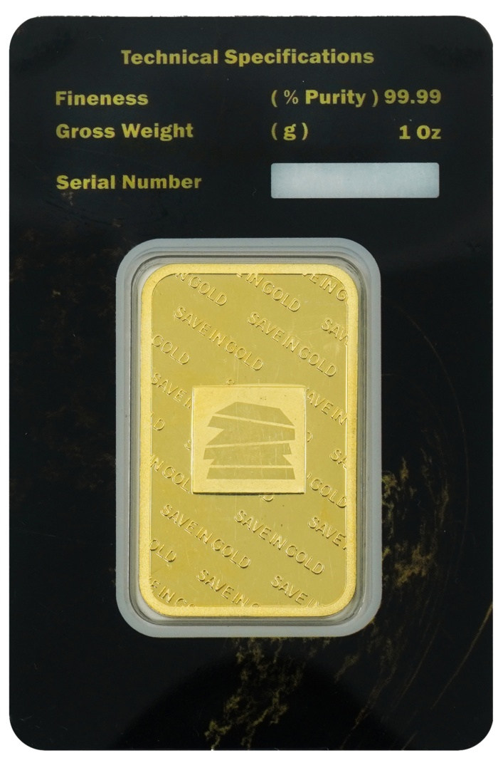 1-ounce gold bar back view with authenticity engravings.