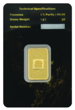 10-gram gold bar back view featuring detailed engravings