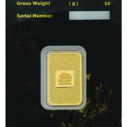 10-gram gold bar back view featuring detailed engravings