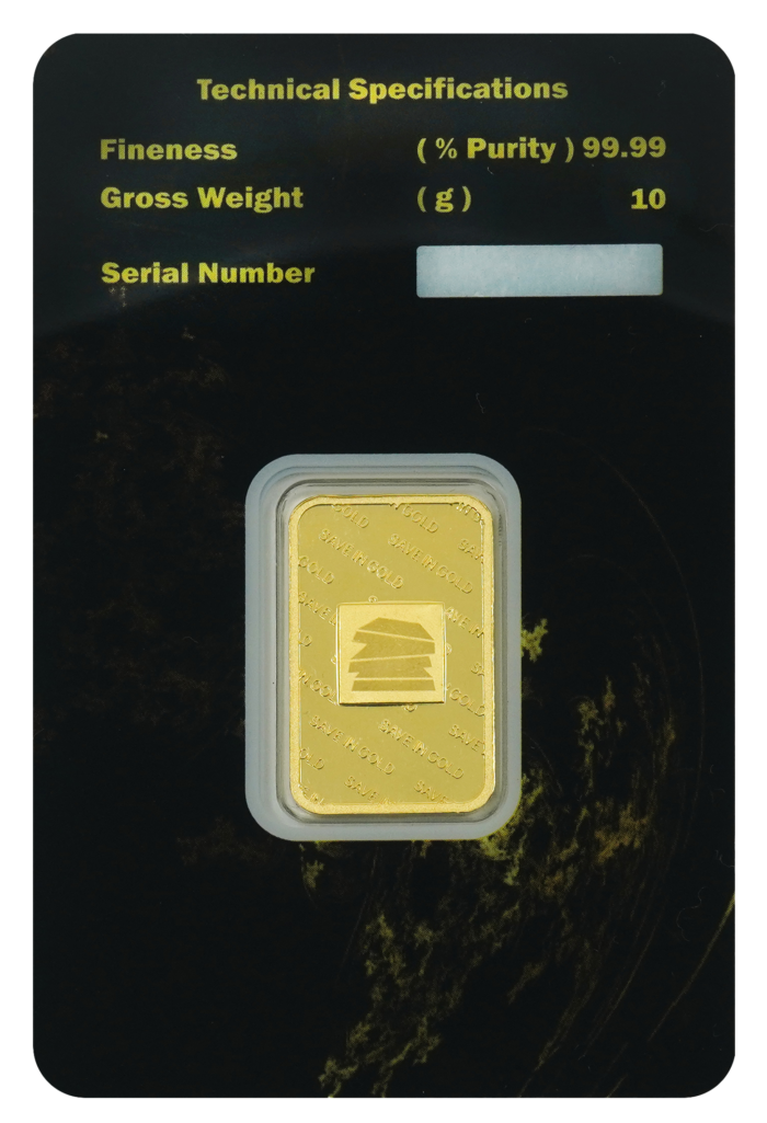 10-gram gold bar back view featuring detailed engravings