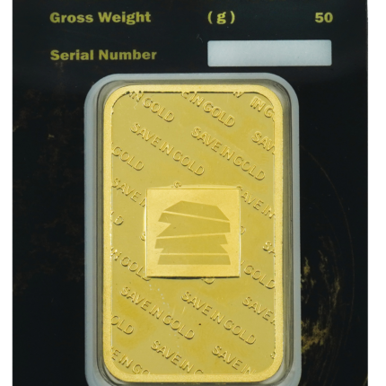 100-gram gold bar back view with quality markings.