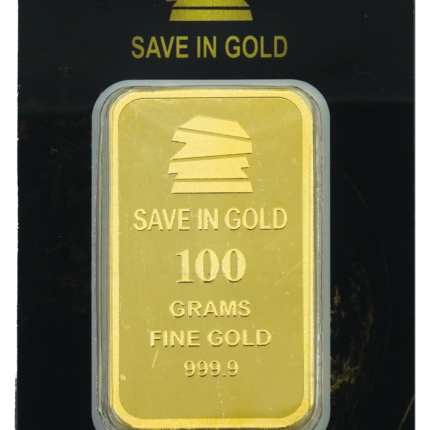 100-gram gold bar front view with a striking design.