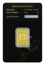 5-gram gold bar back side with intricate engravings.