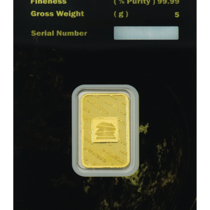 5-gram gold bar back side with intricate engravings.