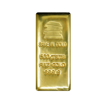 500-gram gold bar front view showcasing its premium quality.