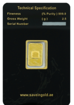2.5-gram gold bar back view with hallmark details