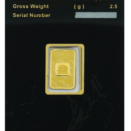 2.5-gram gold bar back view with hallmark details