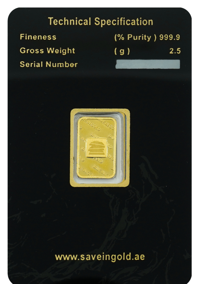 2.5-gram gold bar back view with hallmark details