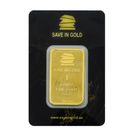 1-ounce gold bar front view with a new refined design.