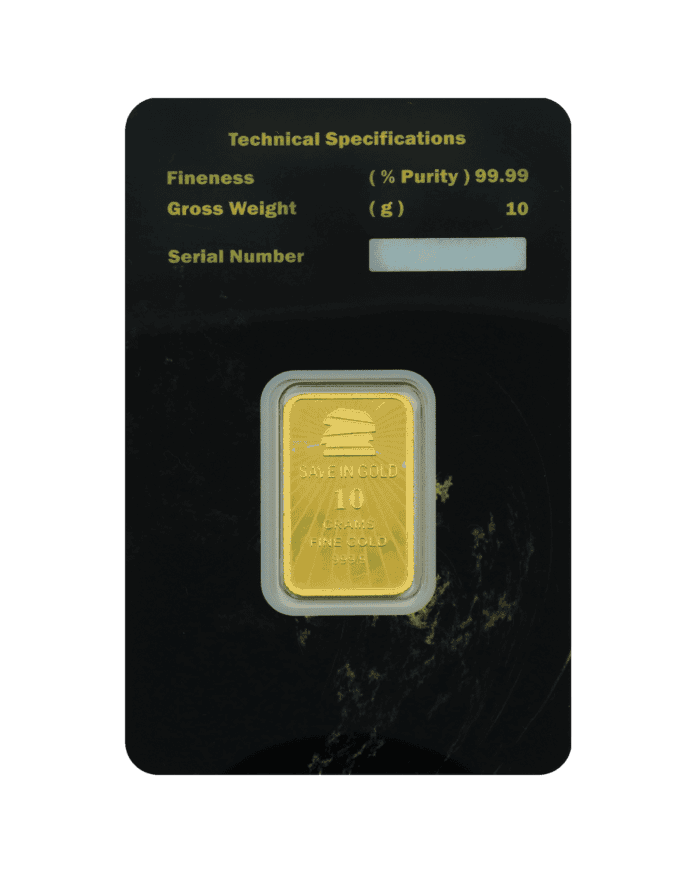 10-gram gold bar front side featuring a modern design.