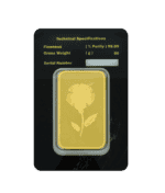 50-gram gold bar back view with a modern authentication engraving.