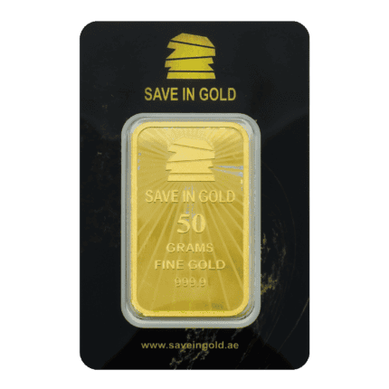 50-gram gold bar front view with elegant detailing